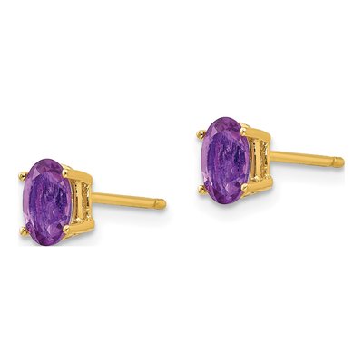 14K Yellow Gold Amethyst Oval Stud Earrings – view 3