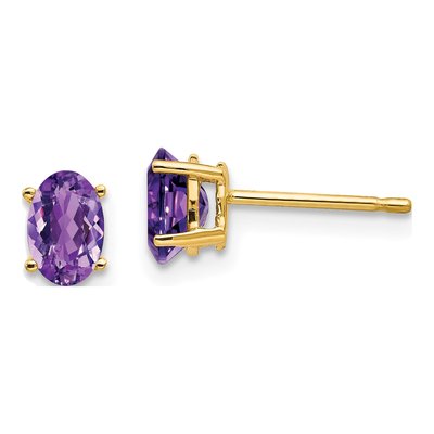 14K Yellow Gold Amethyst Oval Stud Earrings