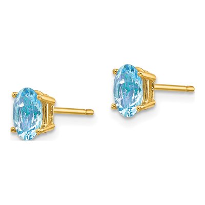 14K Yellow Gold Aquamarine Oval Stud Earrings – view 3