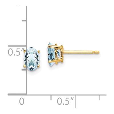 14K Yellow Gold Aquamarine Oval Stud Earrings – view 5