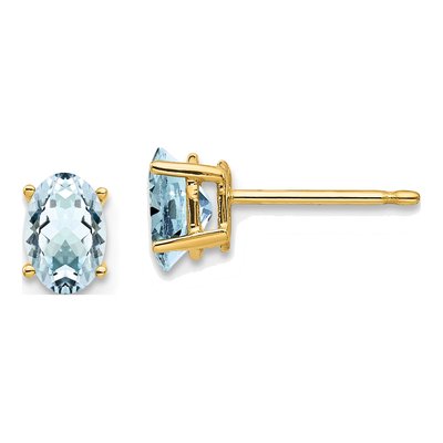 14K Yellow Gold Aquamarine Oval Stud Earrings