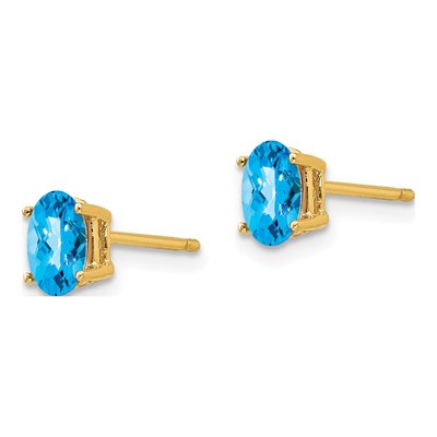 14K Yellow Gold Oval Swiss Blue Topaz Stud Earrings – view 2