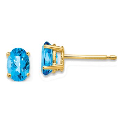 14K Yellow Gold Oval Swiss Blue Topaz Stud Earrings