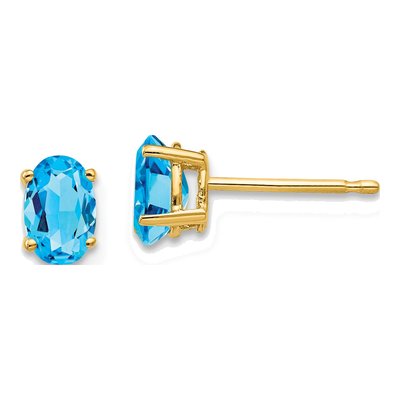 14K Yellow Gold Swiss Blue Topaz Oval Stud Earrings