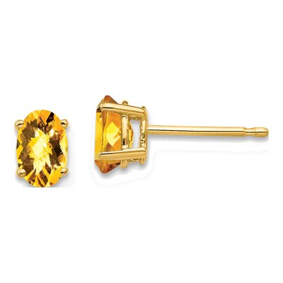 14K Yellow Gold Citrine Oval Stud Earrings