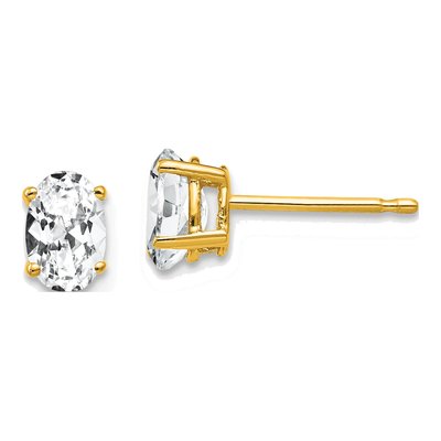 14K Yellow Gold CZ Oval Stud Earrings