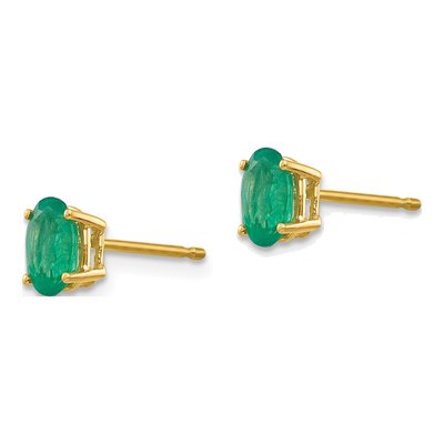 14K Yellow Gold Emerald Oval Stud Earrings – view 3