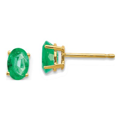 14K Yellow Gold Emerald Oval Stud Earrings