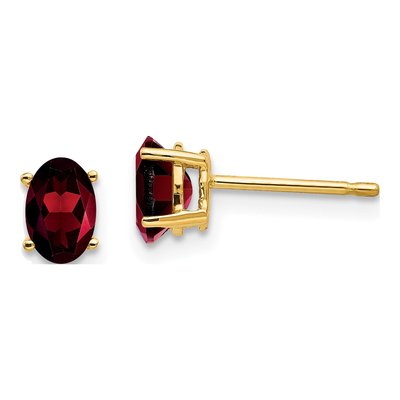 14K Yellow Gold Garnet Oval Stud Earrings