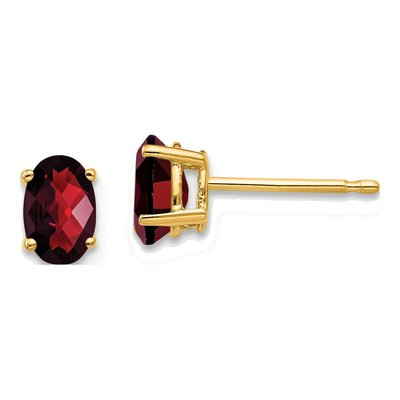 14K Yellow Gold Oval Garnet Stud Earrings