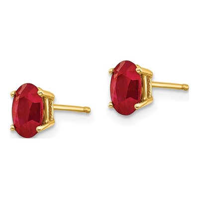 14K Yellow Gold Ruby Oval Stud Earrings – view 3
