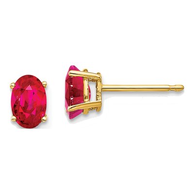 14K Yellow Gold Ruby Oval Stud Earrings