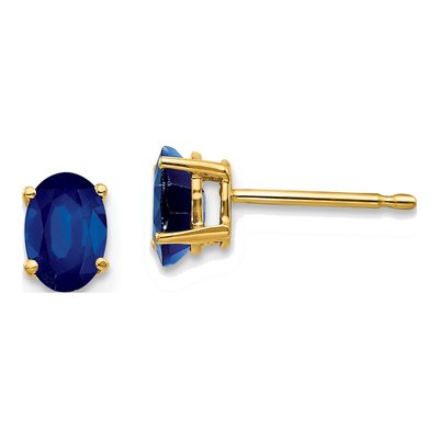 14K Yellow Gold Sapphire Oval Stud Earrings