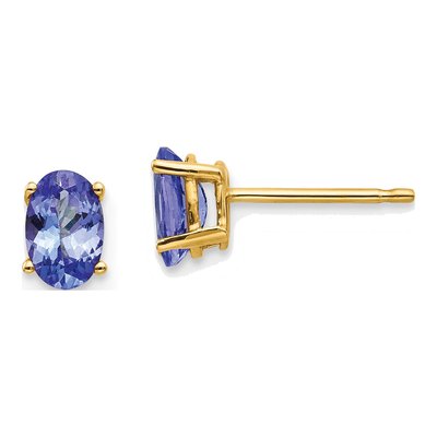 14K Yellow Gold Tanzanite Oval Stud Earrings