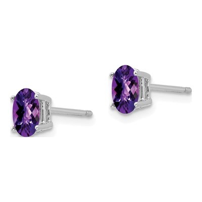 14K White Gold Amethyst Oval Stud Earrings – view 2