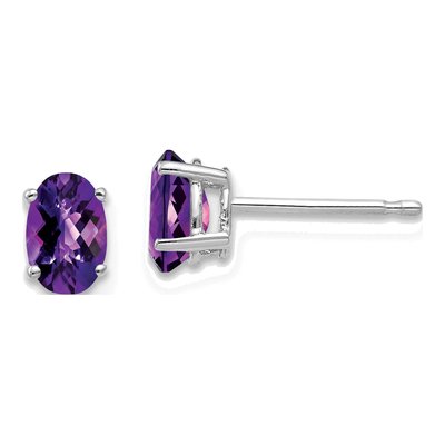 14K White Gold Amethyst Oval Stud Earrings