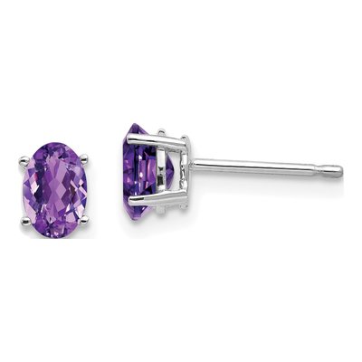 14K White Gold Amethyst Oval Stud Earrings