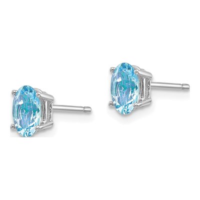 14K White Gold Aquamarine Oval Stud Earrings – view 3