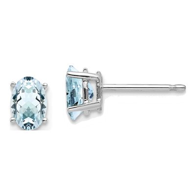 14K White Gold Aquamarine Oval Stud Earrings