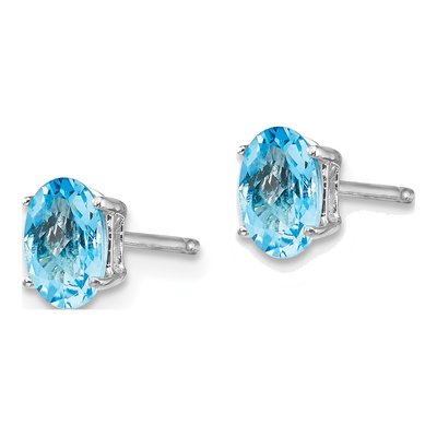 14K White Gold Oval Swiss Blue Topaz Stud Earrings – view 2