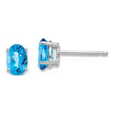 14K White Gold Oval Swiss Blue Topaz Stud Earrings