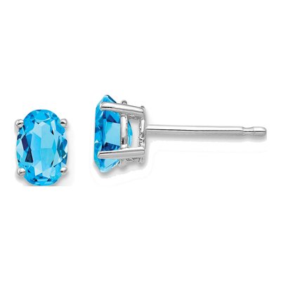 14K White Gold Swiss Blue Topaz Oval Stud Earrings