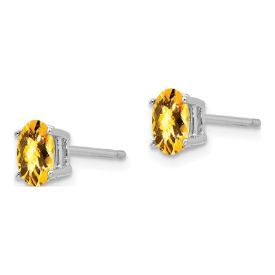 14K White Gold Citrine Oval Stud Earrings – view 2