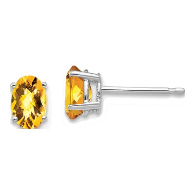 14K White Gold Citrine Oval Stud Earrings