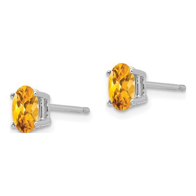14K White Gold Citrine Oval Stud Earrings – view 2