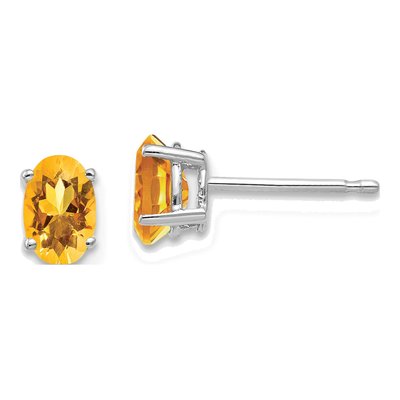 14K White Gold Citrine Oval Stud Earrings