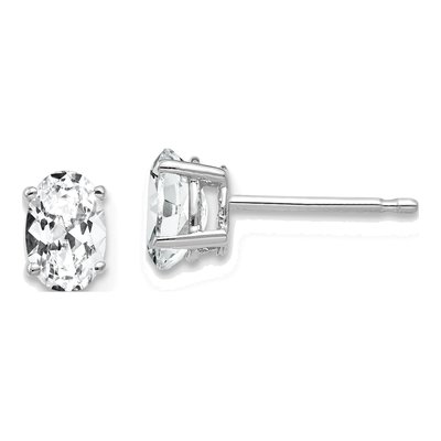 14K White Gold CZ Oval Stud Earrings