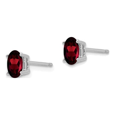 14K White Gold Garnet Oval Stud Earrings – view 3