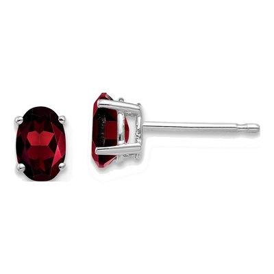 14K White Gold Garnet Oval Stud Earrings