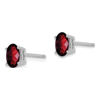 14K White Gold Garnet Oval Stud Earrings – view 2