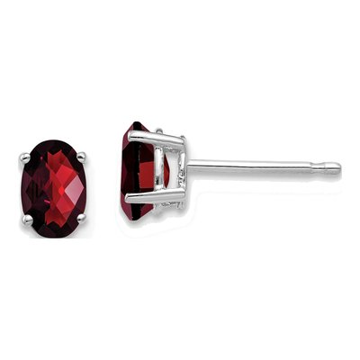 14K White Gold Garnet Oval Stud Earrings
