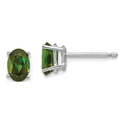 14K White Gold Green Tourmaline Oval Stud Earrings