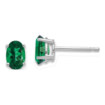 14K White Gold Lab-Created Helenite Mount St Helens Oval Stud Earrings