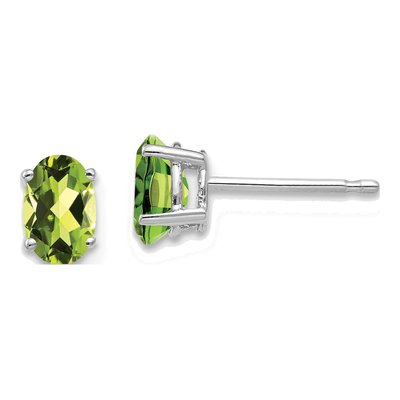 14K White Gold Peridot Oval Stud Earrings