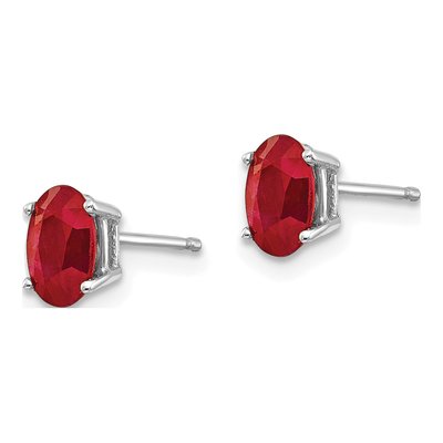 14K White Gold Ruby Oval Stud Earrings – view 3