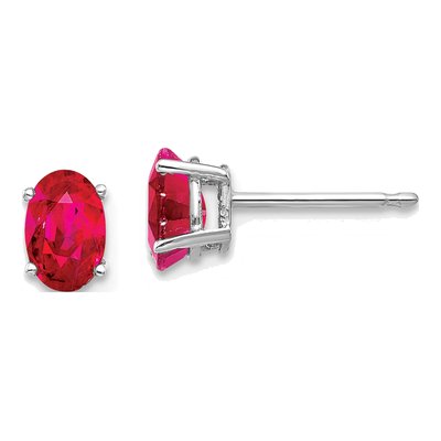 14K White Gold Ruby Oval Stud Earrings