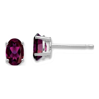 14K White Gold Oval Rhodolite Garnet Stud Earrings