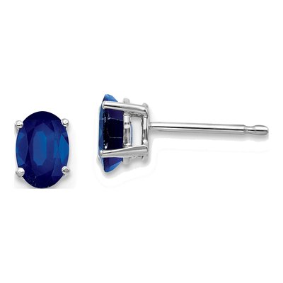 14K White Gold Sapphire Oval Stud Earrings