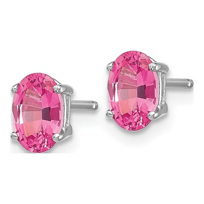 14K White Gold Pink Spinel Oval Stud Earrings – view 2