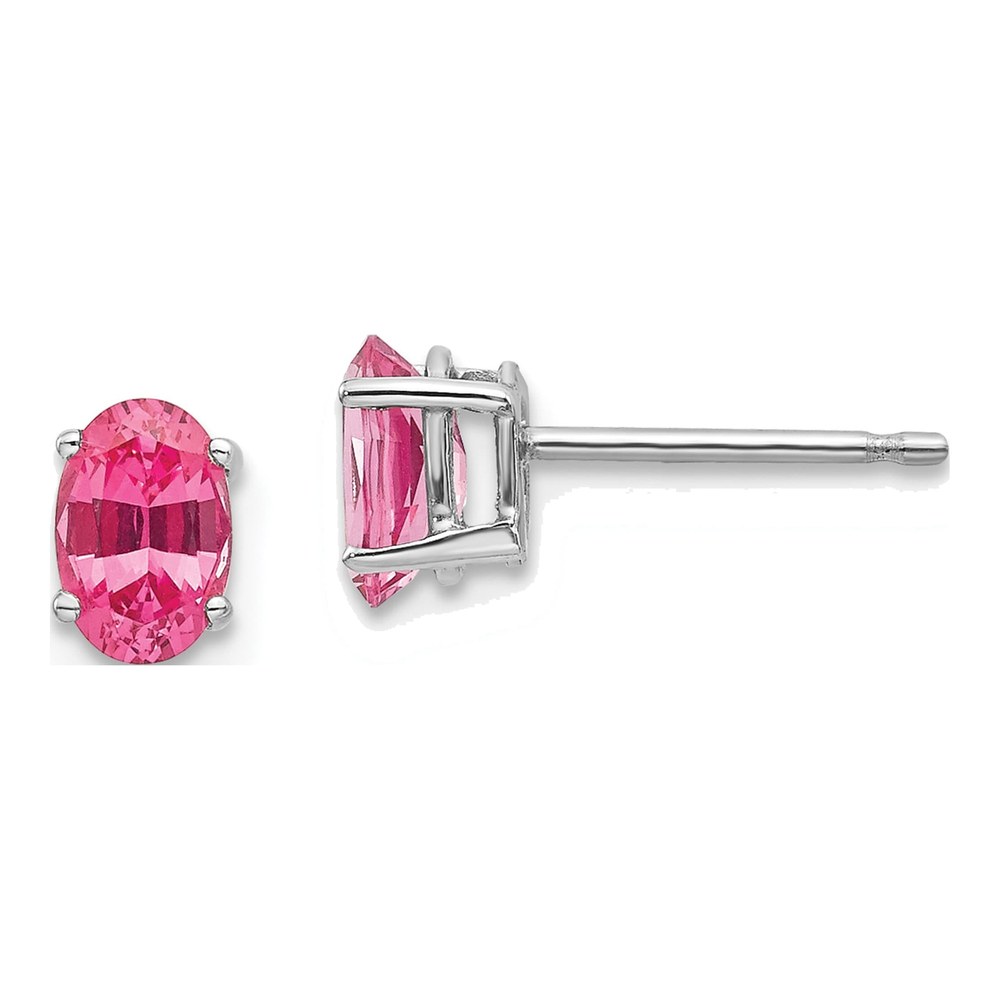 14K White Gold Pink Spinel Oval Stud Earrings
