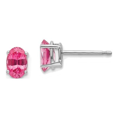14K White Gold Pink Spinel Oval Stud Earrings