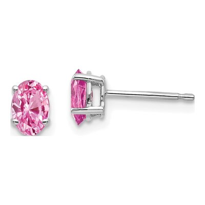 14K White Gold Pink Sapphire Oval Stud Earrings