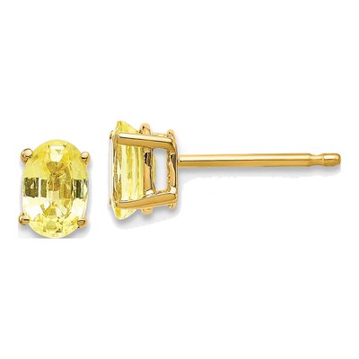 14K Yellow Gold Oval Sapphire Stud Earrings