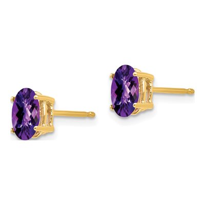 14K Yellow Gold Amethyst Oval Stud Earrings – view 2