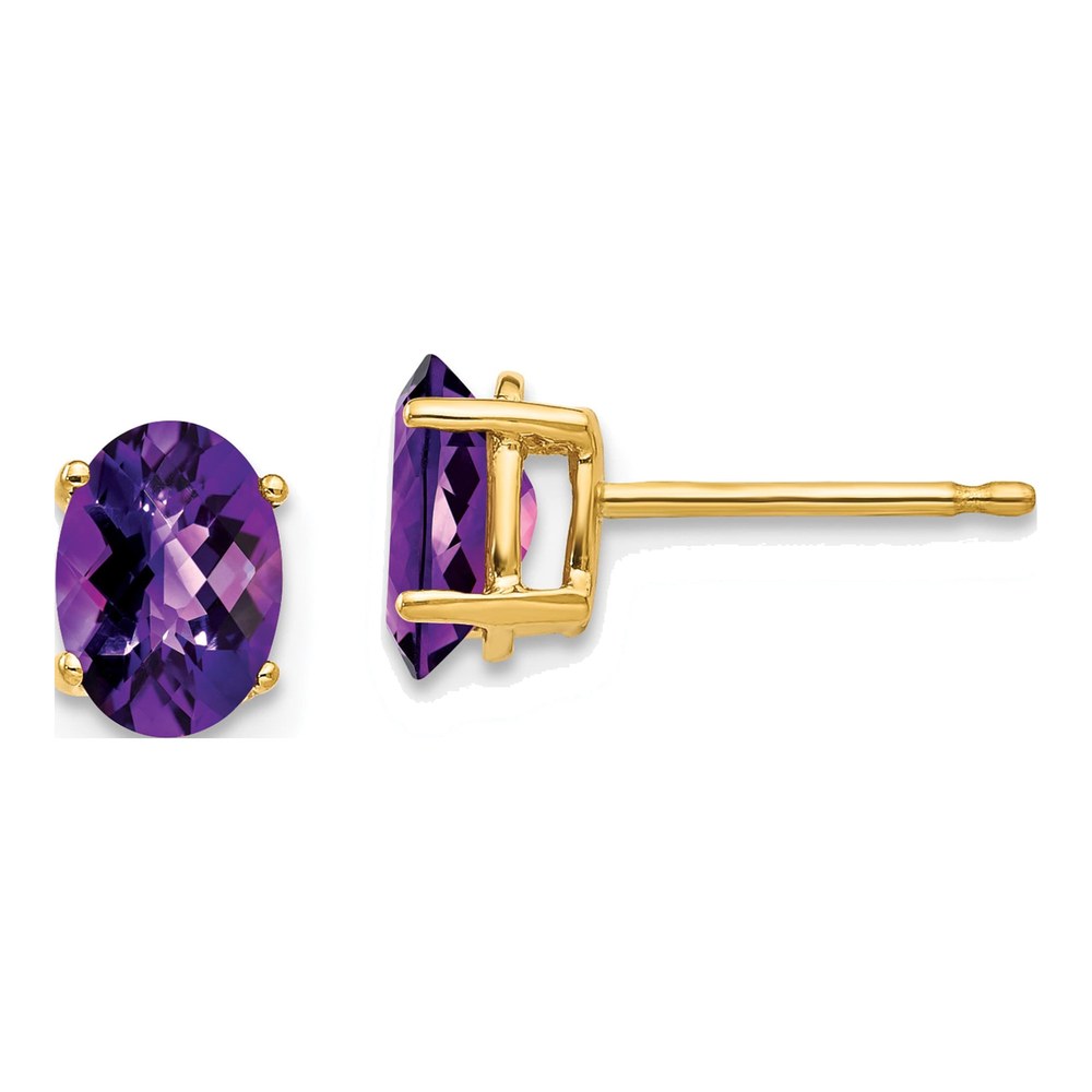 14K Yellow Gold Amethyst Oval Stud Earrings
