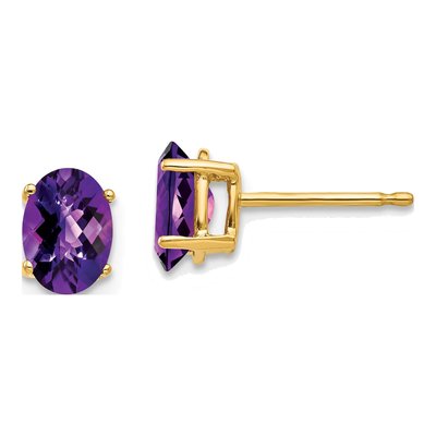14K Yellow Gold Amethyst Oval Stud Earrings